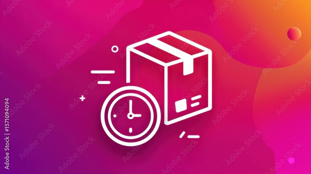 Poster simplified icon representing the delivery and logistics industry with a package and clock symbol on 