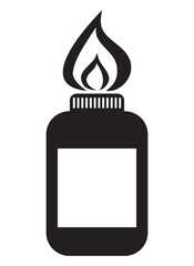 Abstract Black and White Illustration of a Bottle with Flame Icon