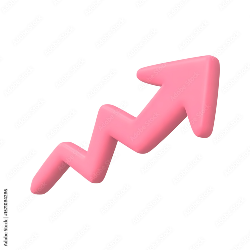 Poster pink upward arrow with zigzag path on transparent background