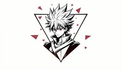 Intense Gaze: Anime Character's Red Eyes Amidst Abstract Geometry