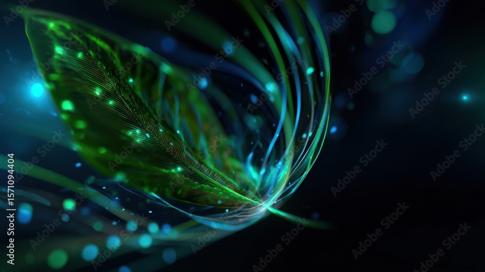 Aufkleber dynamic green leaf motion animation in dark environment abstract visual art enchanting light effects