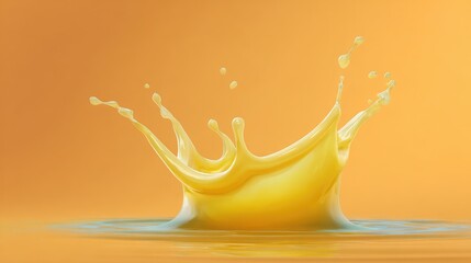 Yellow water splash effect on smooth surface with clean space around for product advertisement
