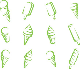 Ice Cream and Popsicle Vector Set – Dessert, Summer, Sweet, Cold, Frozen, Snack, Food, Treat, Icon, Cool


