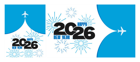 Naklejka premium 2026 Happy New Year Post Design Vector - 2026 Happy New Year Vector Banner Design - Blue