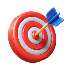3D Target with Dart Arrow &ndash; Success, Goal Achievement, and Strategy Icon, Isolated on White or Transparent Background