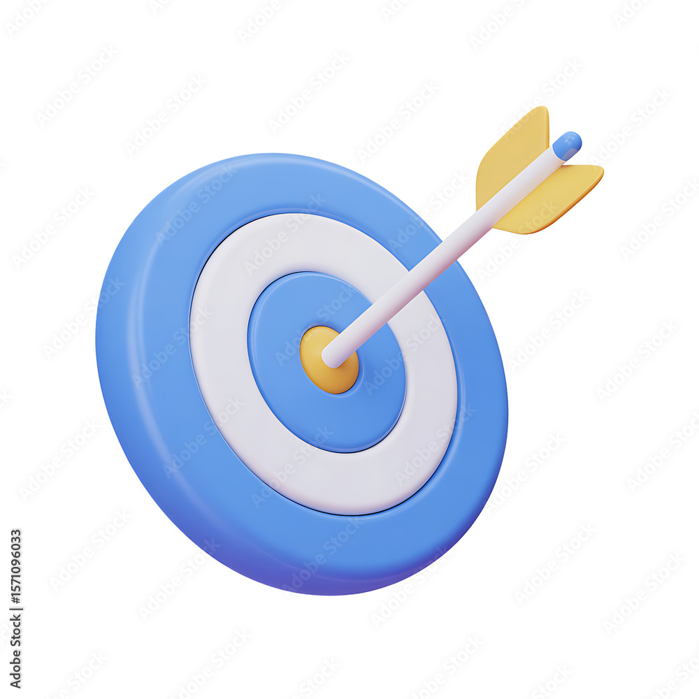 Poster 3d target with arrow in bullseye on transparent background