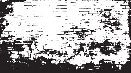 A black and white image of a distressed brick wall with heavy grunge and paint peeling texture effect