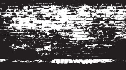 A black and white image of an old brick wall with a wooden floor in a grungy style design effect
