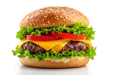 a hamburger with cheese lettuce tomato and cheese