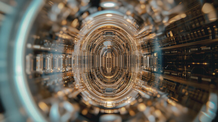 Futuristic vibrational resonator with concentric rings and glowing energy core, AI generated