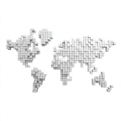 A conceptual illustration of a world map created from white cubes, representing global connection and digital infrastructure expansion