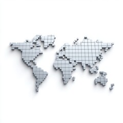 A futuristic world map showcasing a global network, representing interconnectedness and international relations using abstract block design elements