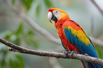 Colorful parrot perched on branch, showcasing vibrant feathers a