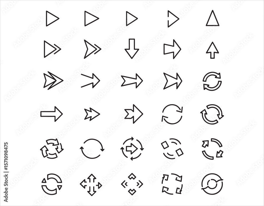 Fototapete flat linear arrows used as navigation cursors in apps and computer interfaces, including download sy