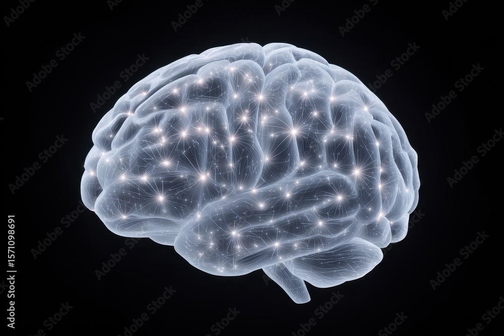 Poster a conceptual image showcasing a brain with glowing connections, symbolizing neural networks and arti
