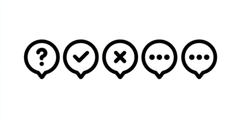Fototapeta premium Illustrative icons representing communication feedback, showcasing questioning, acceptance, rejection, and ongoing dialogue for responsive interaction