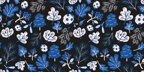 Autumn rustic seamless pattern in boho style. Fall season background for textile, fabric, print, wrapping paper. Autumn leaves, tree, ladybug. Wild forest vector illustration