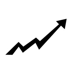 Black business growing arrow isolated on white background