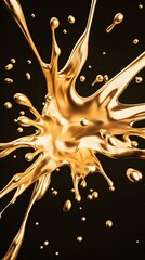 Golden liquid splash against a black background.