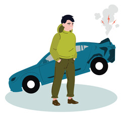 vector of man and his broken car
