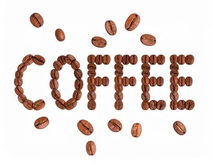 Coffee Beans Arranged In Word Coffee On White Background