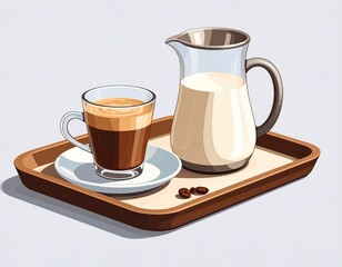 Coffee And Milk On A Wooden Tray