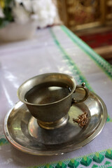 A bowl of holy water for the baptism of newborns.