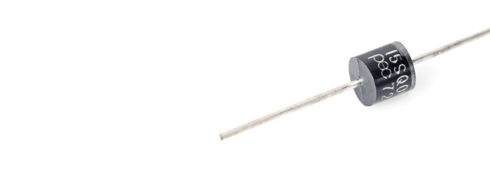 semiconductor silicon rectifier diode, zener diode or schottky diode, electrical engineering, isolated on white background, with copy space
