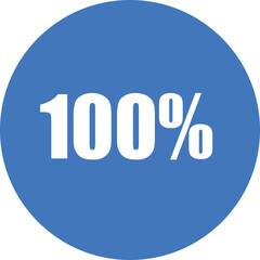 Bold blue circle with white one hundred percent symbol for full completion
