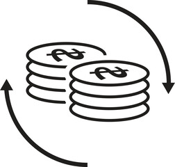 Dollar income vector icon set, dollar increase and cost increase symbol in line and silhouette style isolated. 
