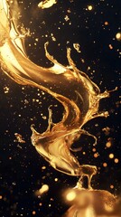 Golden liquid splash against a dark background.