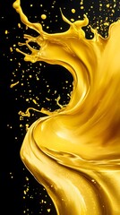Golden liquid splash against a black background.