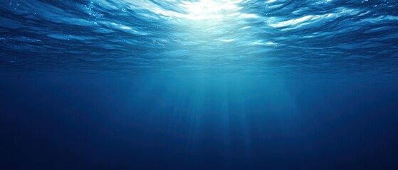 The tranquil underwater scene with sunlight illuminating the ocean depths.