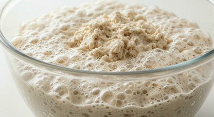 A large mound of fine white flour on a wooden table, a basic ingredient for baking