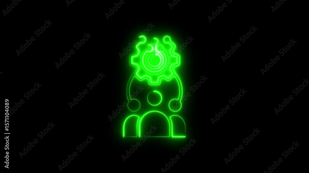 Poster green neon tech person icon animation loop on black background for technology concepts