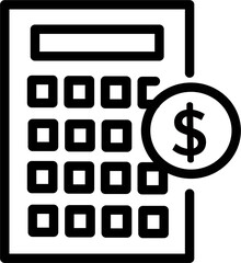 Calculator and dollar coin vector icon. Money accounting icon. Vector graphics and not Artificial Intelligence. Symbol, logo illustration. Replaceable vector design.	 