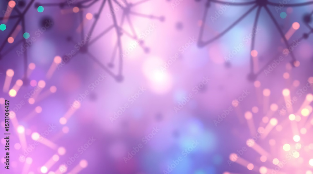 Poster abstract purple background with bokeh lights and geometric shapes for wallpaper and design projects 