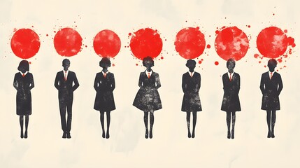 Silhouettes of individuals in business attire, each bearing a large red circle above their head.