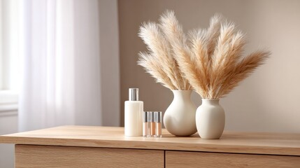 Elegant Minimalist Vase Arrangement with Pampas Grass and Decor Items