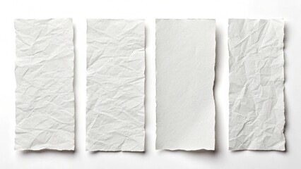 Torn paper strips: Four unique textured white paper pieces
