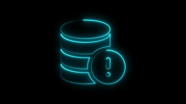 Animated neon database alert symbol illustration on black background for data security and error messages