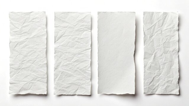 Torn paper strips: Four unique textured white paper pieces