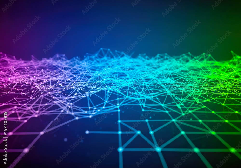 Poster evolving data ecosystem: a vibrant abstract visual depicting intelligent information exchange across