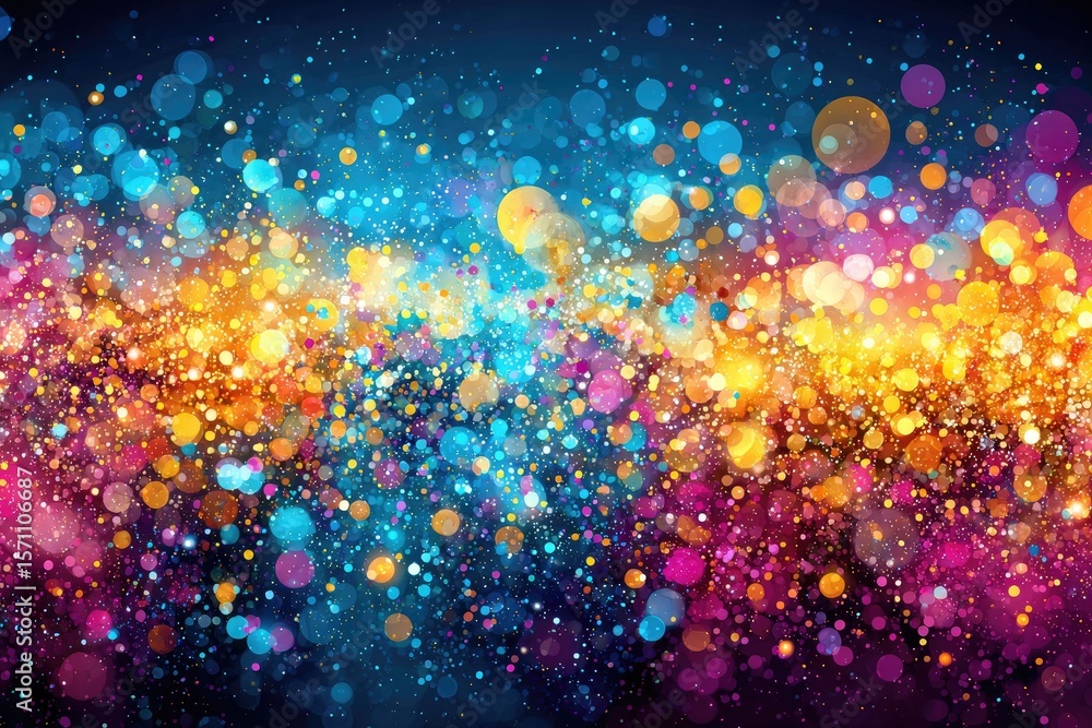Poster abstract background with vibrant, swirling bokeh lights. a dynamic display of colorful circles and d