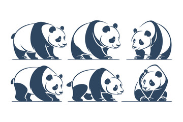 Set of Cute Stylized Panda Bear Illustrations in Various Poses. Vector Animal Design Elements for Logos, Mascots, and Wildlife Concepts