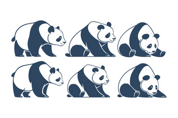 Set of Cute Stylized Panda Bear Illustrations in Various Poses. Vector Animal Design Elements for Logos, Mascots, and Wildlife Concepts