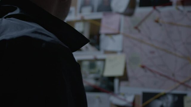 Mid shot of FBI agent reading Evidence Board