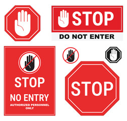 STOP Signs Collection – Red Warning Labels & Posters Set | Vector Print Ready