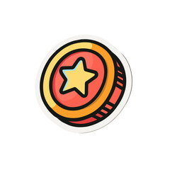 Star Coin Sticker Icon, Colorful Outline, Transparent Background