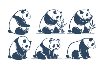 Set of Cute Stylized Panda Bear Illustrations in Various Poses. Vector Animal Design Elements for Logos, Mascots, and Wildlife Concepts